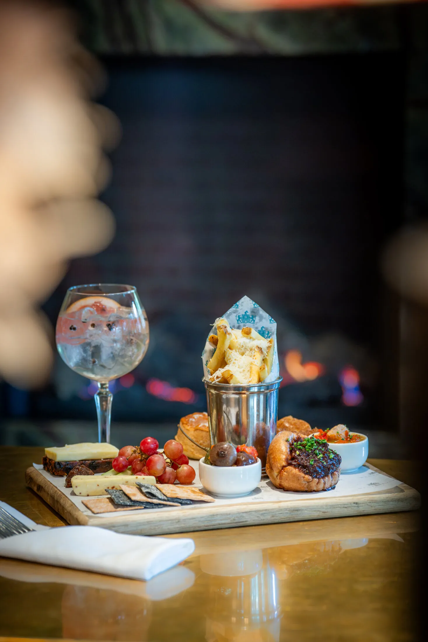 Seasonal cheese board with gin and tonic at Wentbridge House