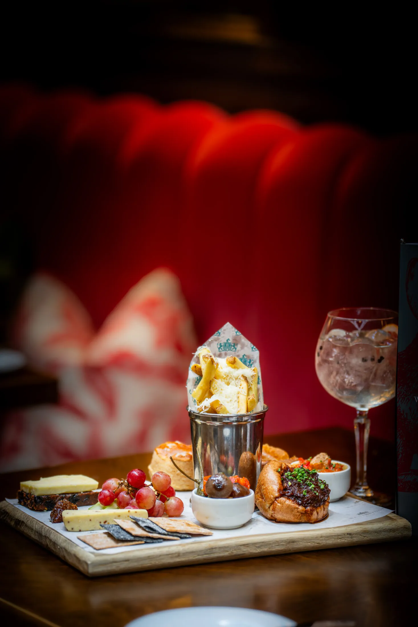 Seasonal cheese board with gin and tonic at Wentbridge House